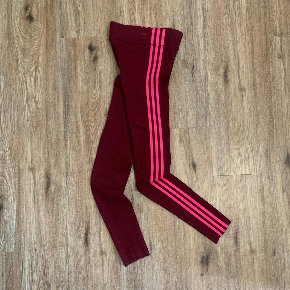 Adidas x Ivy Park ribbed knit skinny leggings in burgundy pink - size s women